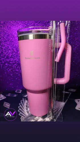 Garrafa Copo Térmico Romantic Crown 1,2L Com Tampa e Canudo Inox