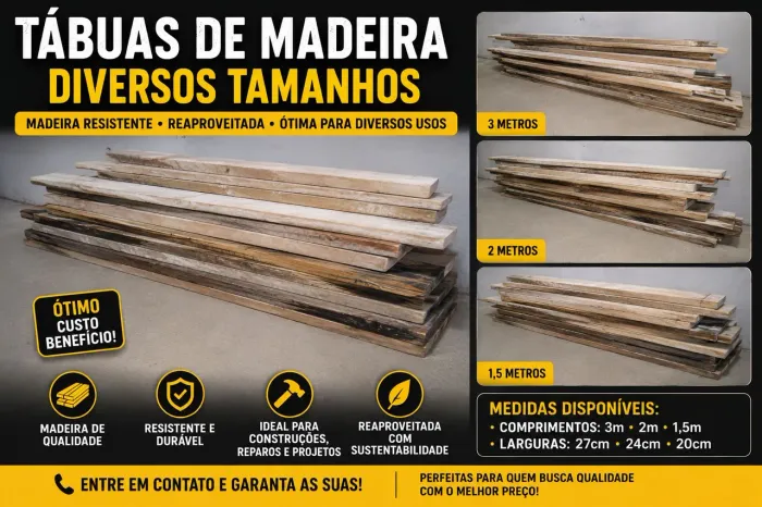 Tábuas de Madeira Usadas em Bom Estado - Diversos Tamanhos e larguras 