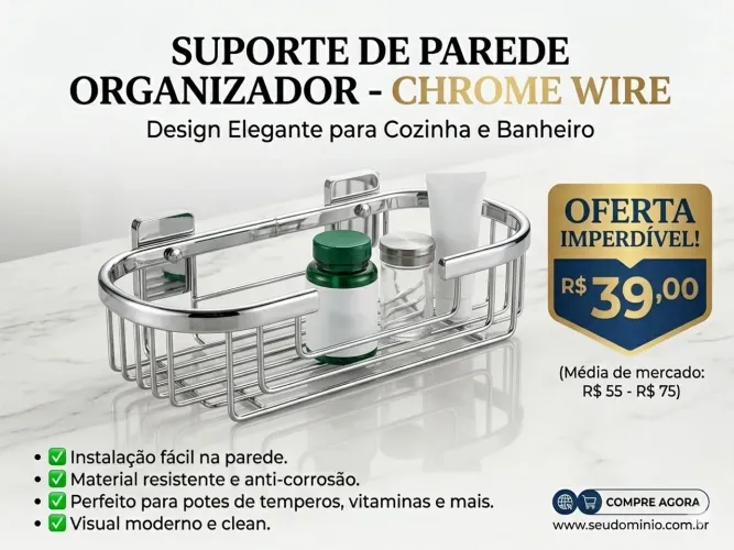 SUPORTE DE PAREDE ORGANIZADOR - CHROME WIRE