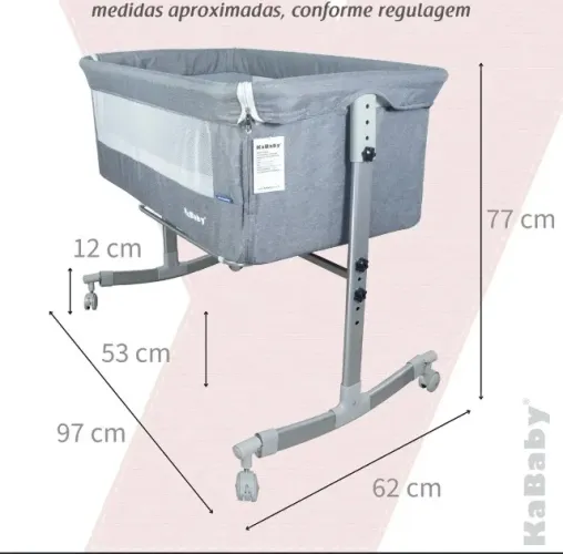 Berço Portátil Sleep 3 em 1 Moisés Co-bed Acopla na Cama Cinza Kababy