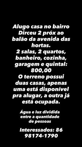 Aluguel de casa bairro Dirceu