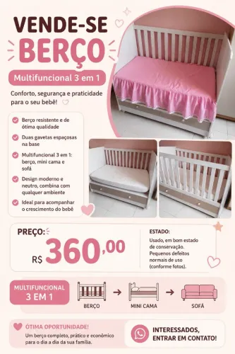 Berço multifuncional 3 em 1
