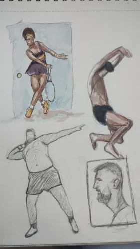 Ilustrações a lápis, caneta e aquarelas