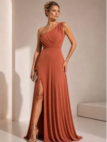 Vestido de festa terracota