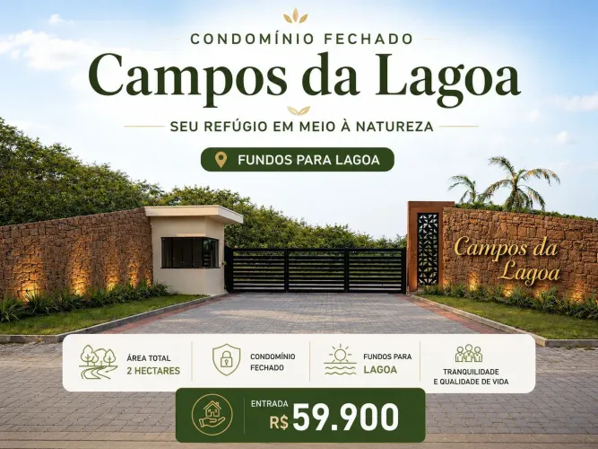 Sítio 2 hectares lagoa entrada R$ 59.900