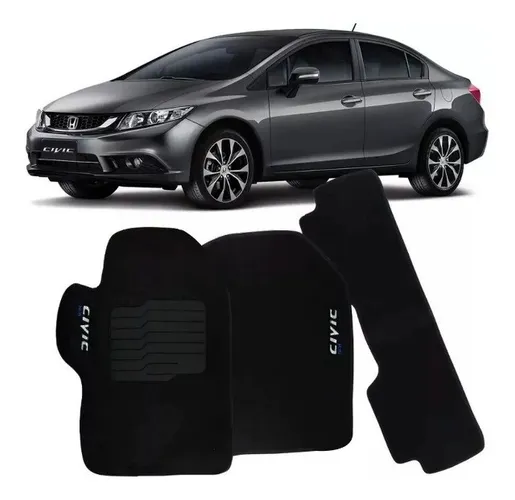 Jogo De Tapetes Honda Civic 2012 à 2016 - Personalizado 3 Peças Preto