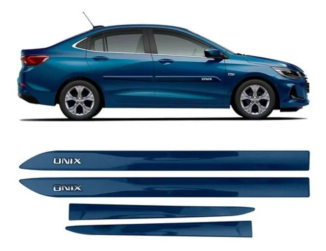 Friso Lateral Gm Onix Hatch 2020 Azul Sekeer Modelo original C/ Nome Cromado 