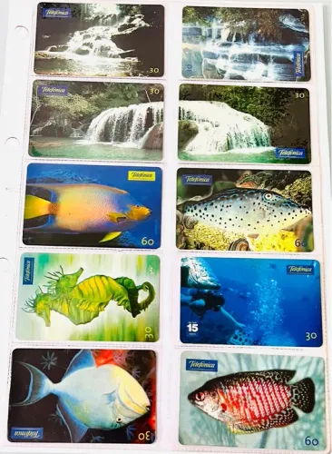 Kit Com 10 Cartões Telefônicos Cachoeiras e Peixes 