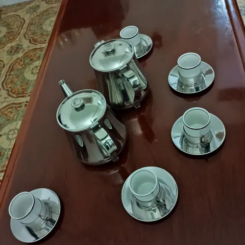 Xícara bule para leite e café com Pires e suporte para xícaras de inox