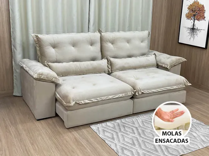Sofá Retrátil Reclinável 2,50m Baruqui Molas Ensacadas a97