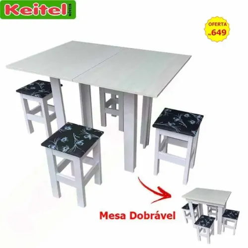 Mesa Dobrável Com 4 Banquetas Branca Com Tampo Bianco