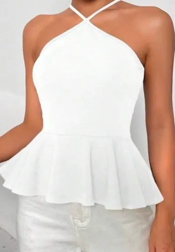 Blusa branca feminina com babado NOVA M