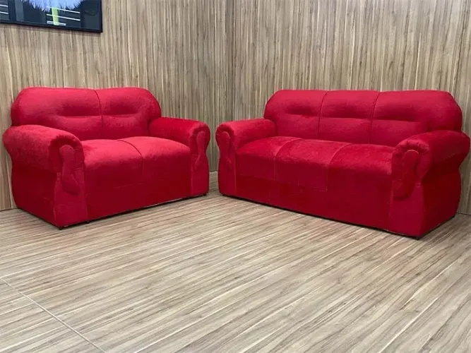 Conjunto de Sofá 2 e 3 Lugares Suede Vermelho