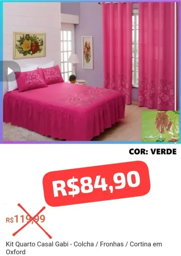 Kit Quarto Casal Gabi - Colcha/Fronhas/Cortina Oxford