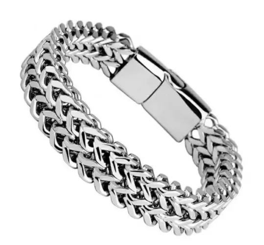 Pulseira Masculina de Aço Inoxidável Prateada