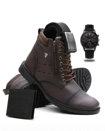 Kit Bota Masculina + Cinto + Relógio + Carteira
