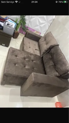 Sofá Retrátil de Canto em Suede Marrom