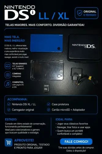 Nintendo DSi XL / LL Azul Desbloqueado + Unlaunch + Case + Carregador + microSD