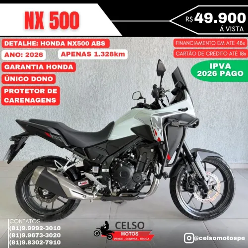 NX500 2026 c/apenas 1.300km! Financio 48x aceito sua moto na troca