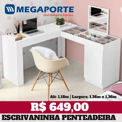 Penteadeira em L com Escrivaninha - 2 Cores (Novo) Entrega Grátis!
