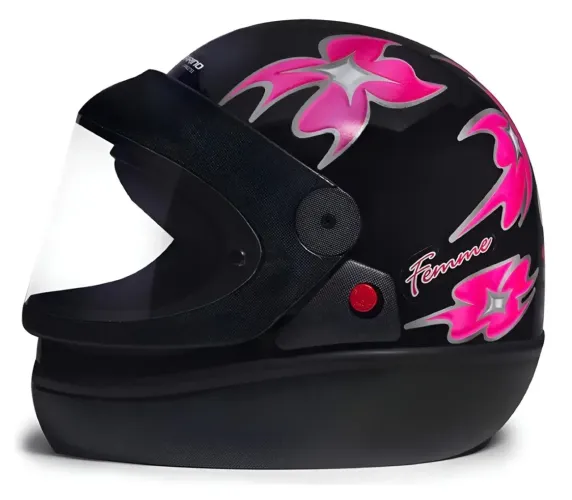 Capacete San Marino Taurus Feminino Preto/Rosa | Fechado Automático | SemiNovo