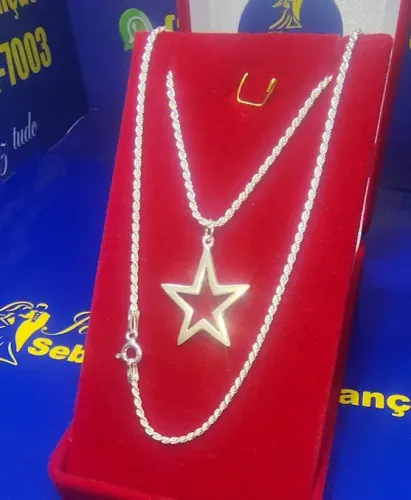 Gargantilhas Torcida 40 Cm 1 mm Estrela 22 mm Prata 925 e Peso Total 4.20 Gramas