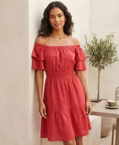 Vestido Ciganinha Vermelho Em Viscose. Tamanho 44