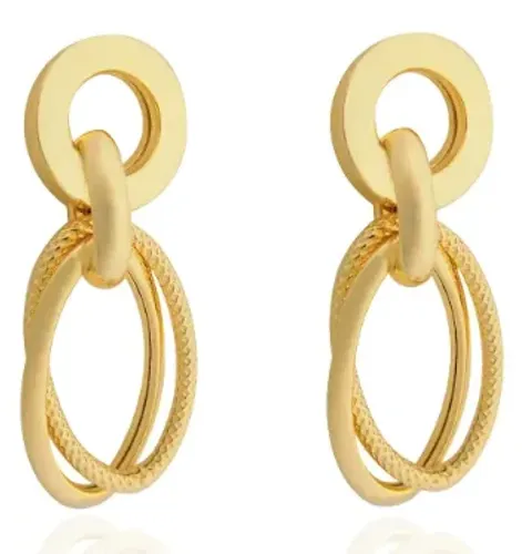 Brinco De Argolas Ovais Trabalhadas Em Ouro 18k