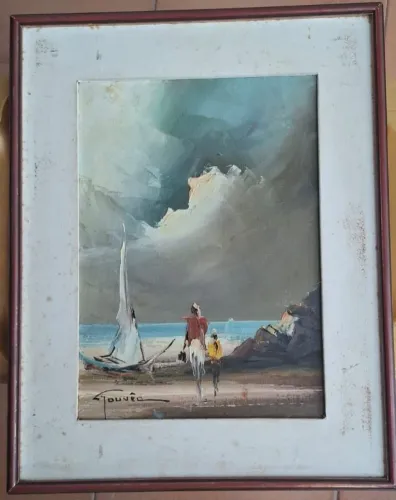Tela Antiga Assinada Gouvêa | Pintura Marítima Vintage Original