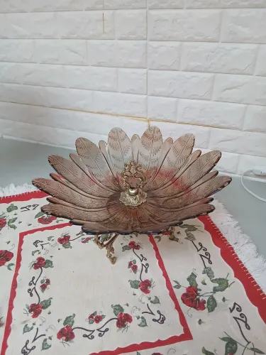 Fruteira em bronze e vidro ambar