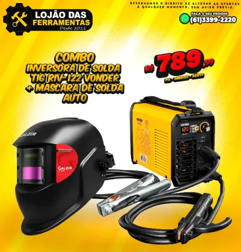 Combo Inversora de Solda TIG Riv-122 Vonder + Máscara de Solda Auto