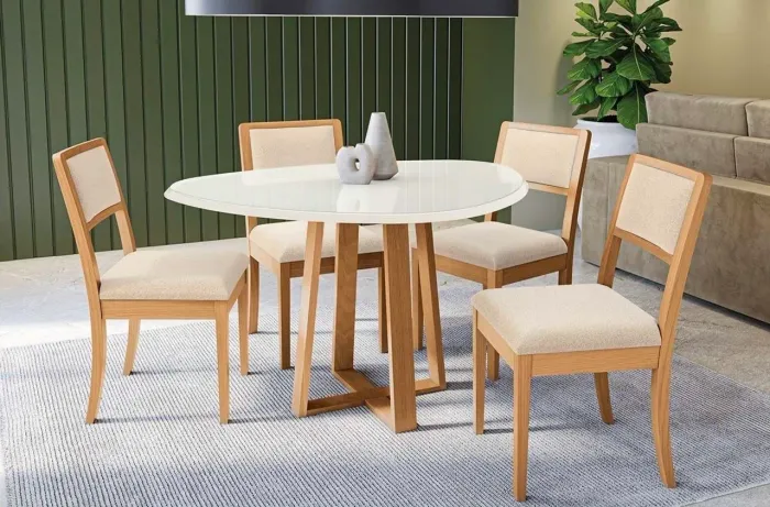 Mesa de Jantar Elma Kappesberg com 4 Cadeiras Lola | Design Orgânico e Sofisticado