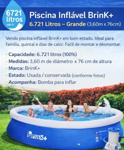 Piscina Inflável BrinK+ 6.721 Litros + BOMBA de AR
