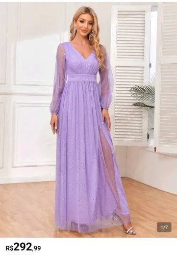 Vestido de festa plus size GG madrinha casamento formatura lavanda com bolsa