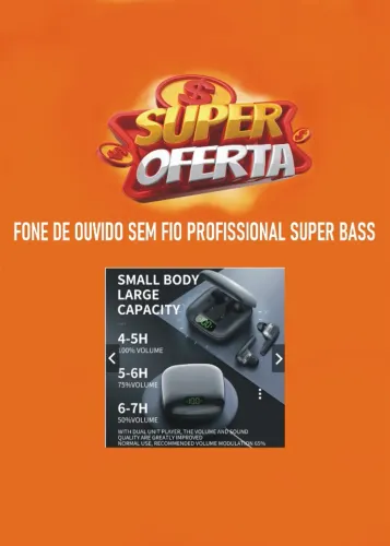 FONE DE OUVIDO SEM FIO PROFISSIONAL NOVO SUPER BASS TWS