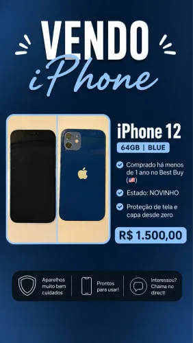 iPhone 12 64GB Azul comprado a menos de 1 ano nos USA. Novinho