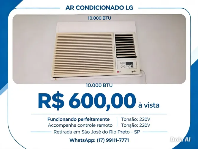 Ar-condicionado LG 10.000 BTUs, digital com controle remoto