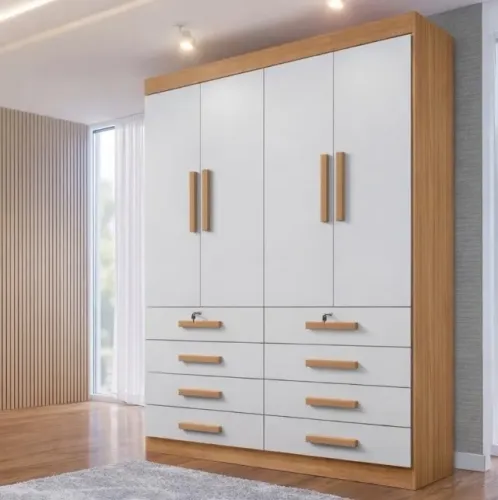 Guarda-Roupa Casal 4 Portas com 8 Gavetas Internas