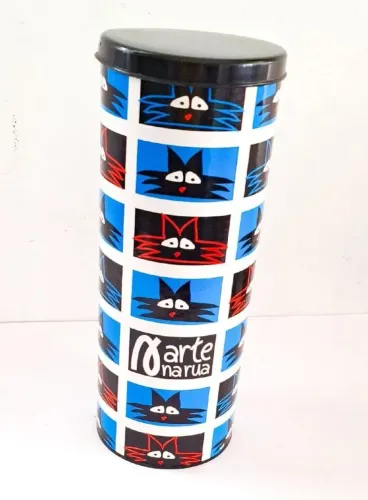 porta treco lata tubular arte na rua gatos gatinhos vintage anos 2000