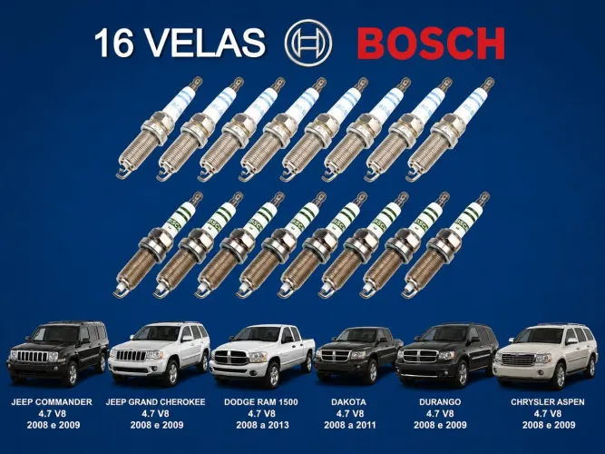 Jogo com 16 Velas Originais Motor Jeep Dodge Chrysler 4.7L V8 PowerTech 2008 a 2013
