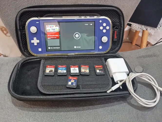 Nintendo switch lite com sd128gb + 6 jogos passo cartão até 12x com juros