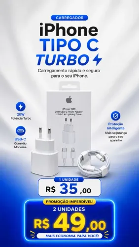 Carregador de Iphone Turbo Tipo C para Lightning