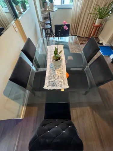 Linda Mesa de vidro, 6 cadeiras