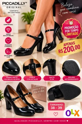 Sapato Boneca Verniz Preto Original da Piccadilly Tamanho 38 39