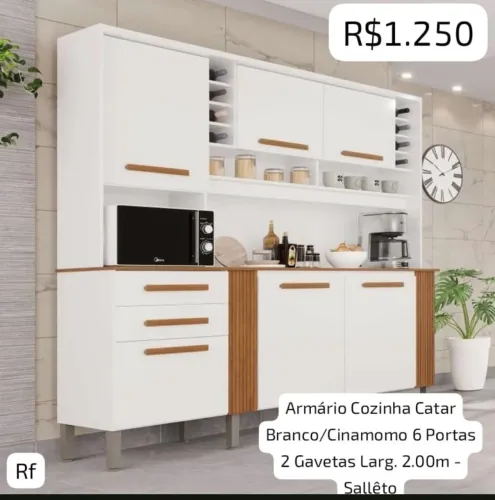 Armário de cozinha catar com 6 portas e 2 gavetas 