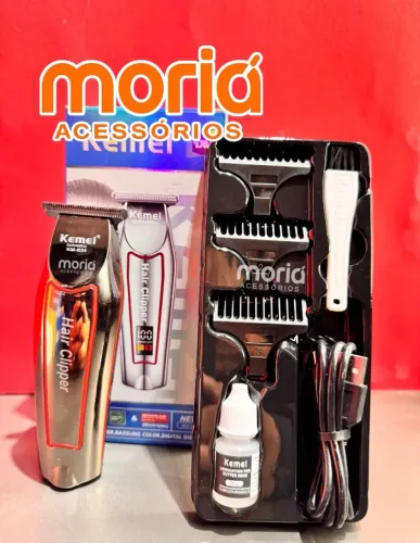 Máquina Corte Acabamento Barba Kemei Km-034 Profissional Prateado