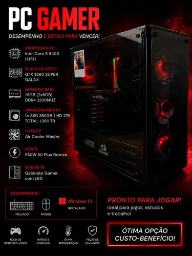 PC GAMER | I5 8400 | GTX 1660 Super | 16GB RAM 3200MHZ | Vendo CPU, Com Monitor Mais Caro