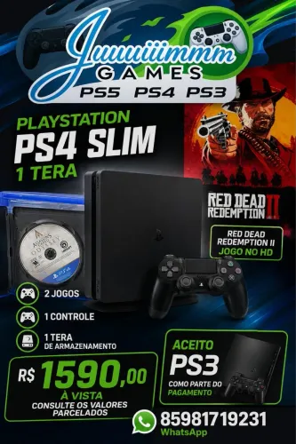 Ps4 slim 1 tera com 2 jogos 1 e o red dead 