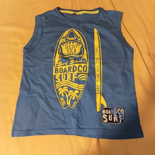 Regata Infantil Masculina Tam 8 Azul Estampa Surf Tubarão