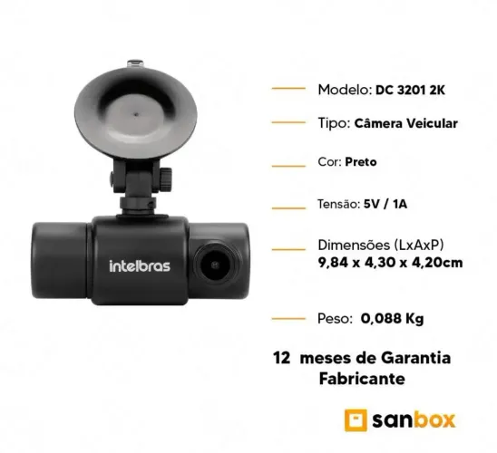 Dashcam Câmera Veicular Intelbras Duo DC 3201 2K